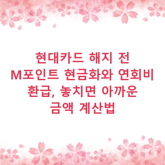 현대카드 해지 전 M포인트 현금화와 연회비 환급, 놓치면 아까운 금액 계산법
