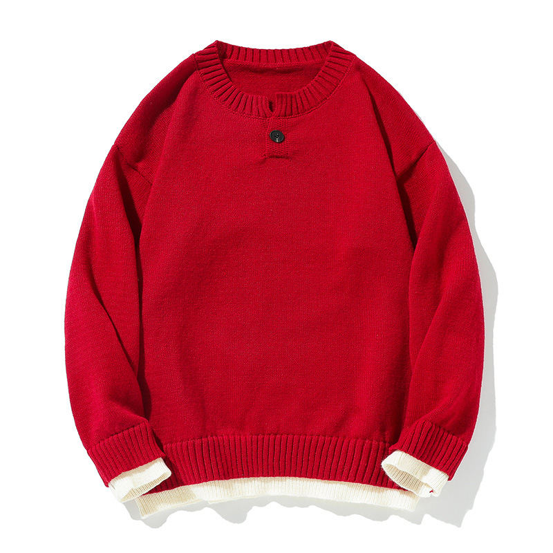 Men's knitted sweater with Henley neckline, Red