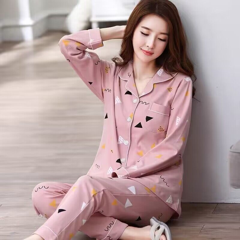 Damen-Pyjama-Set, Baumwolle, Langarm, Cartoon-Design