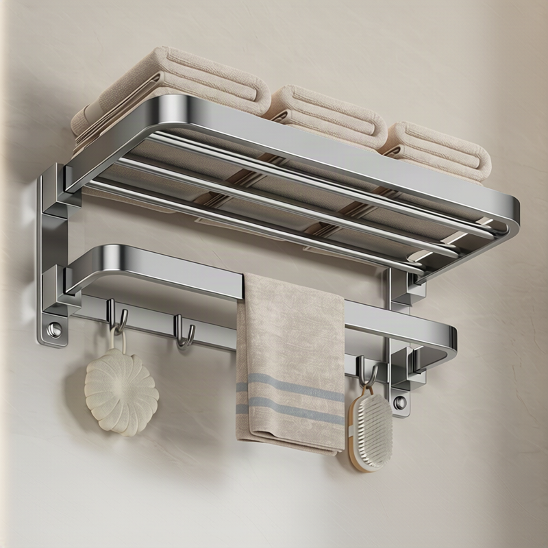 Stainless steel towel holder, wall-mounted, foldable