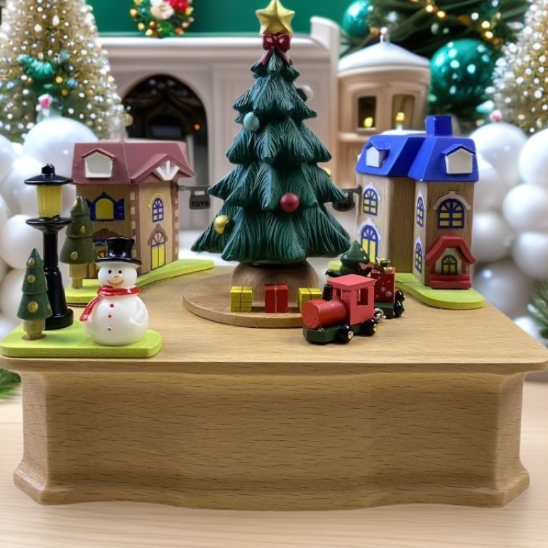Decorative Christmas Music Box made of Wood