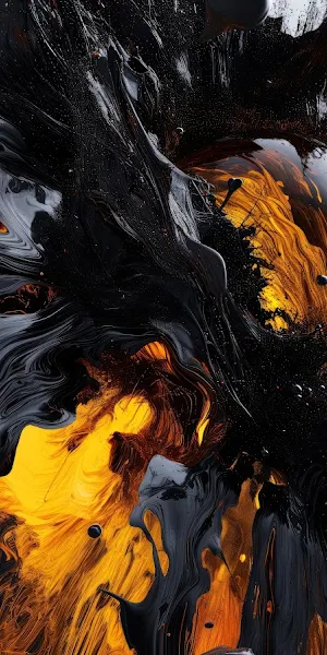 Ai Art, Illustration, Amber, Black, Paint Splash 5K Wallpaper Background