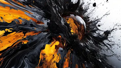 Ai Art, Illustration, Amber, Black, Paint Splash 5K Wallpaper Background