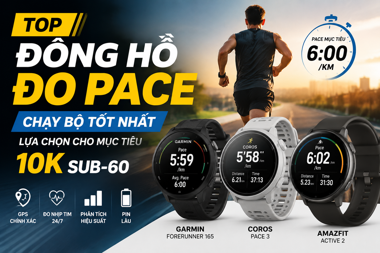 Top Đồng Hồ Đo Pace Chạy Bộ Tốt Nhất: Lựa Chọn Cho Mục Tiêu 10K Sub-60