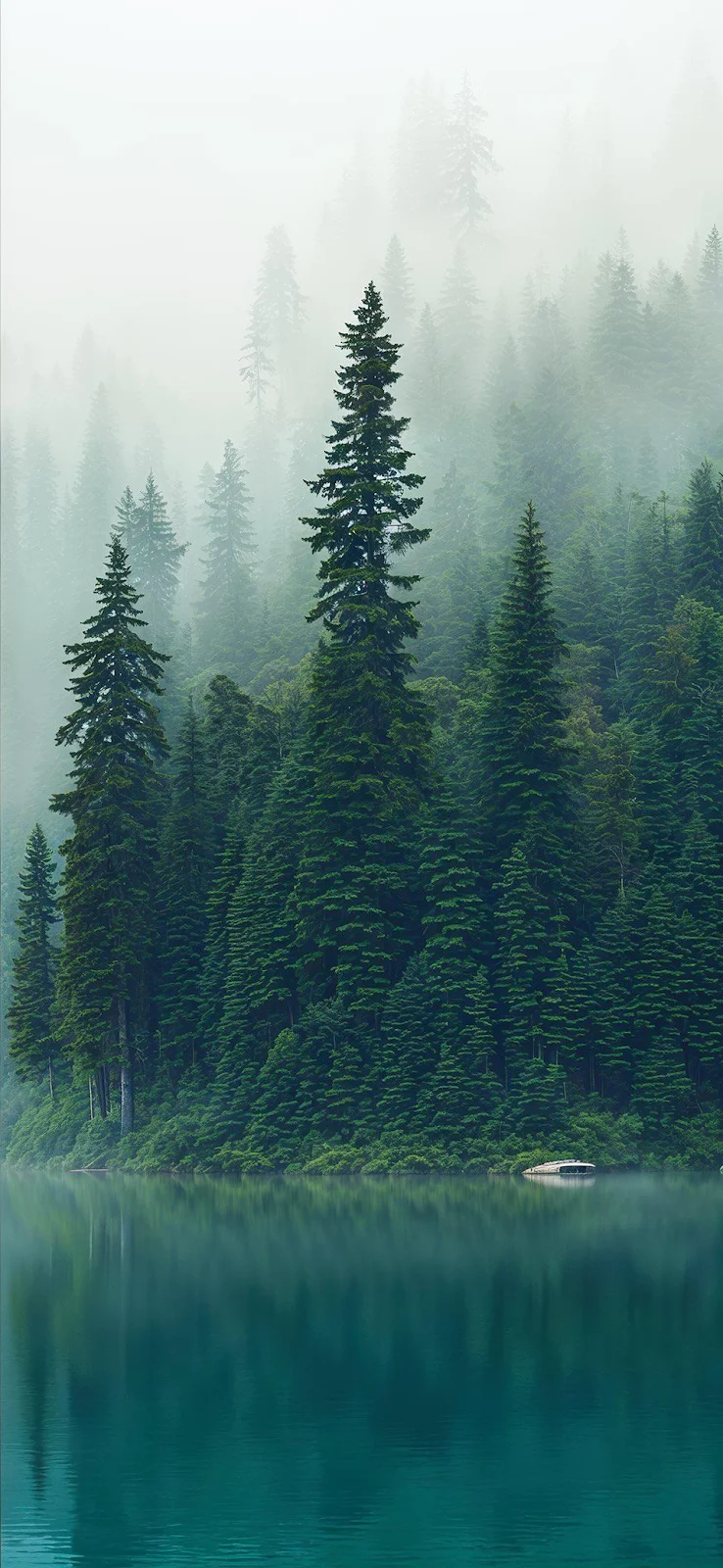 Misty Pine Forest Lake - Nature Photography iPhone Wallpaper (960x2080)