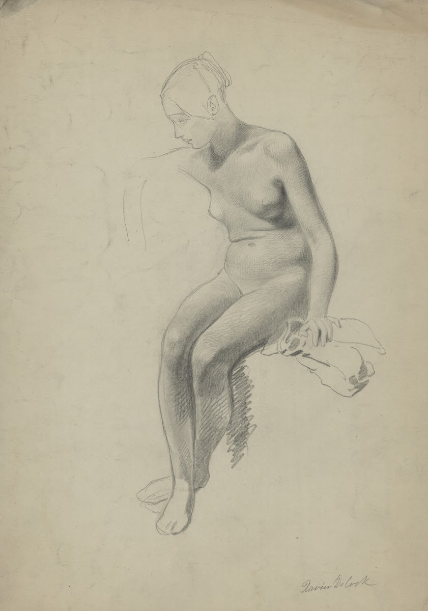 Academic nude of a seated woman 19th century