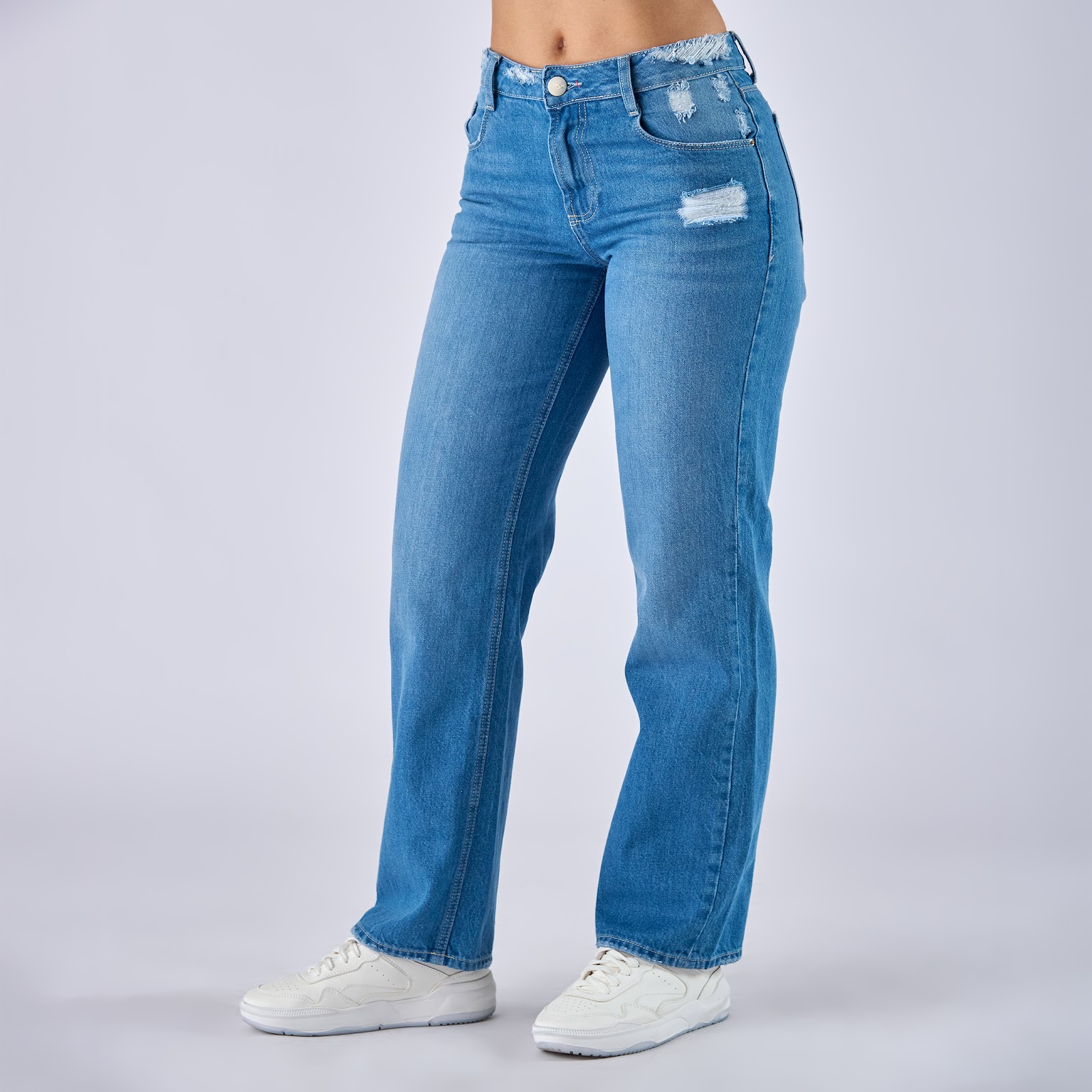 Jean straight boot rígido tiro medio en denim, color azul medio - Vista 4