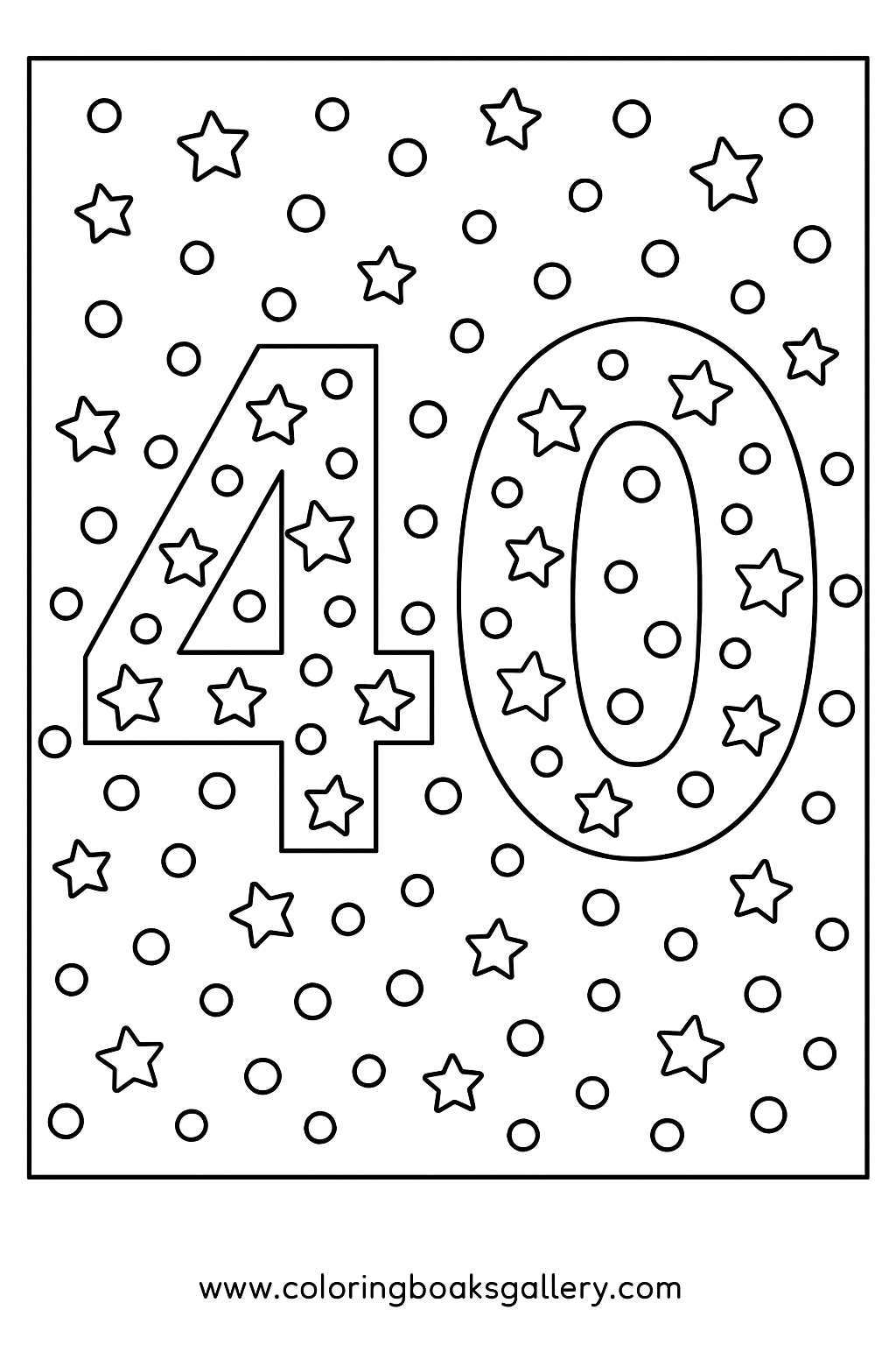 Number 40 Coloring Page For Kids Simple A4 Printable Line Art