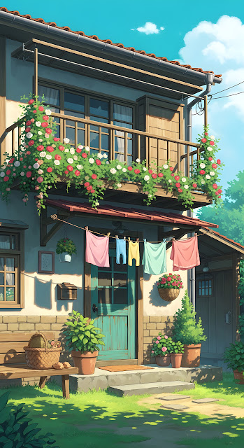 Idyllic Cottage Garden with Hanging Laundry - Free mobile Wallpaper