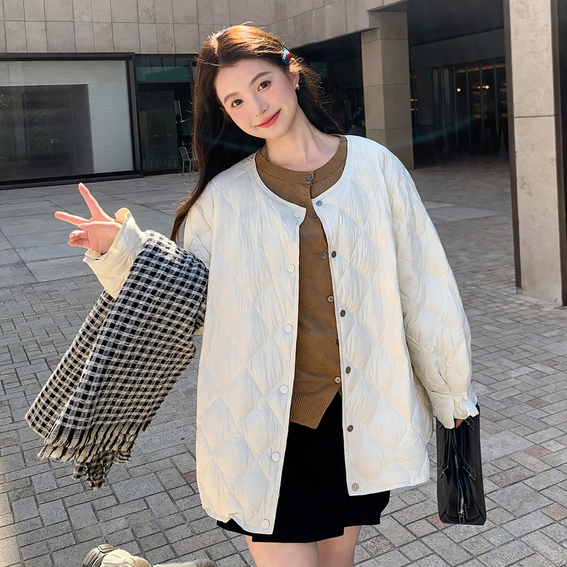 Mid-length down jacket for women, plus sizes, diamond quilting