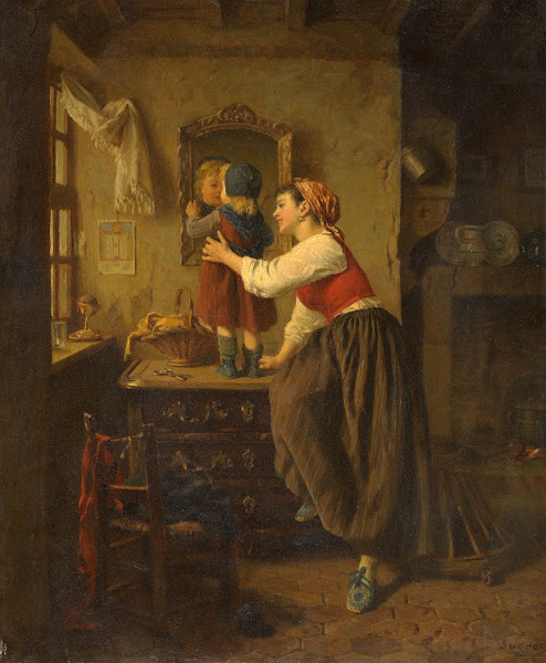 Woman And Child Before A Mirror 1870s