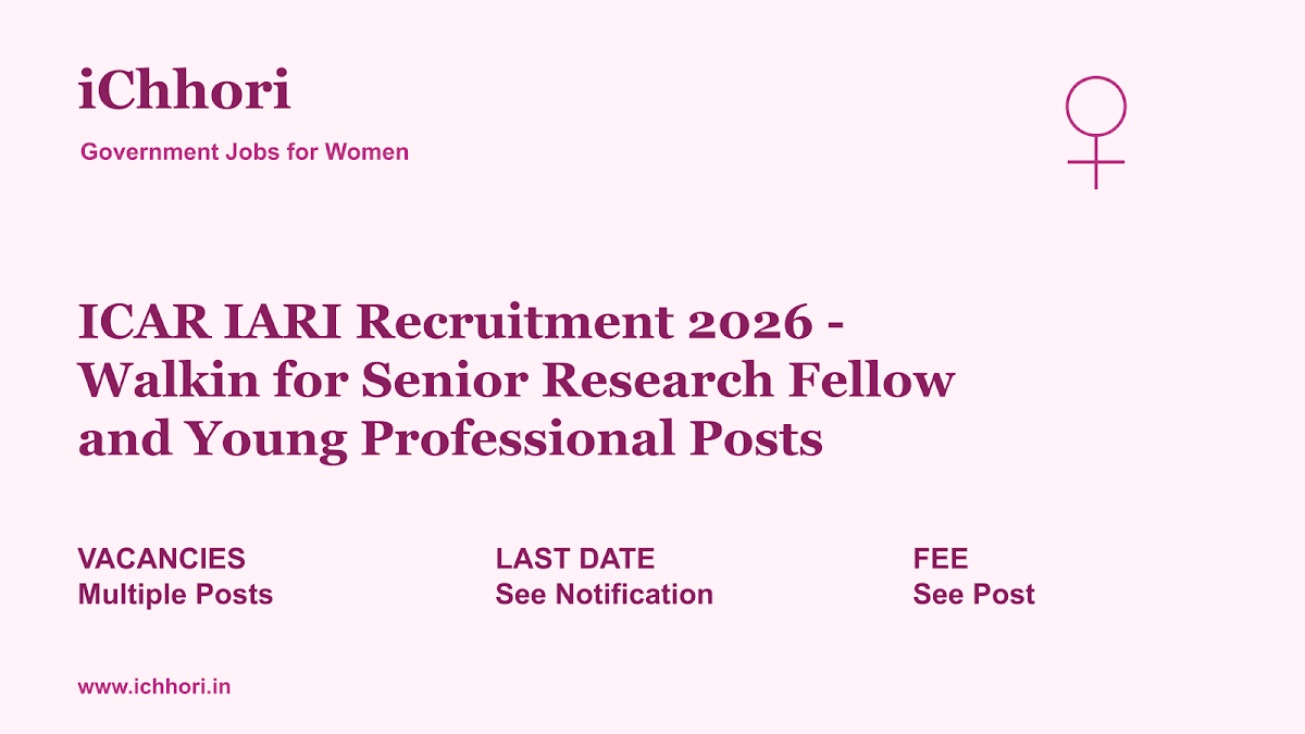 ICAR IARI Recruitment 2026 - Walkin for Senior Research Fellow and Young Professional Posts - iChhori