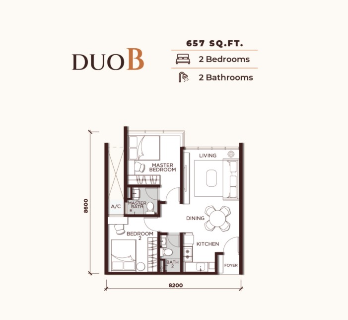 One Seputeh Type DUOB floor plan — 1229 sq ft, 3 bedrooms