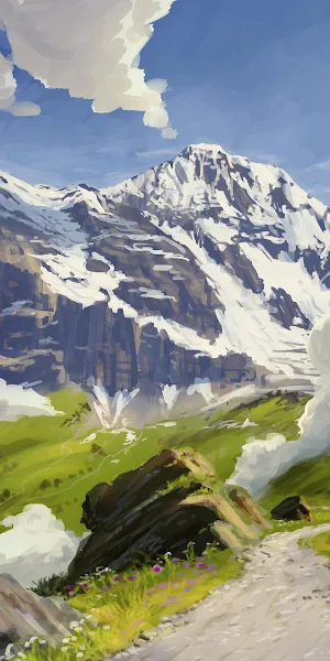 Snowy Mountain Hiking Trail 4K Wallpaper Background