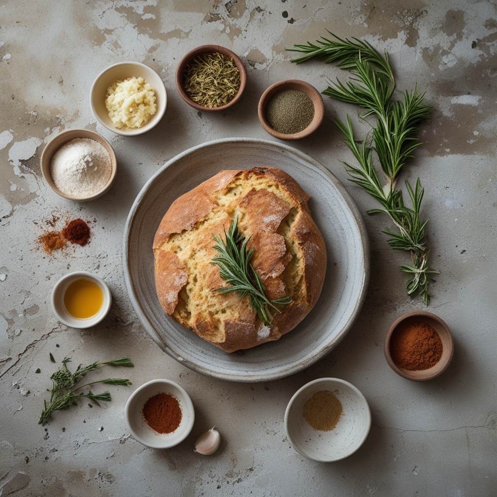 Ingredients for Homemade Garlic Rosemary Bread with Crispy Crust - Easy & Delicious