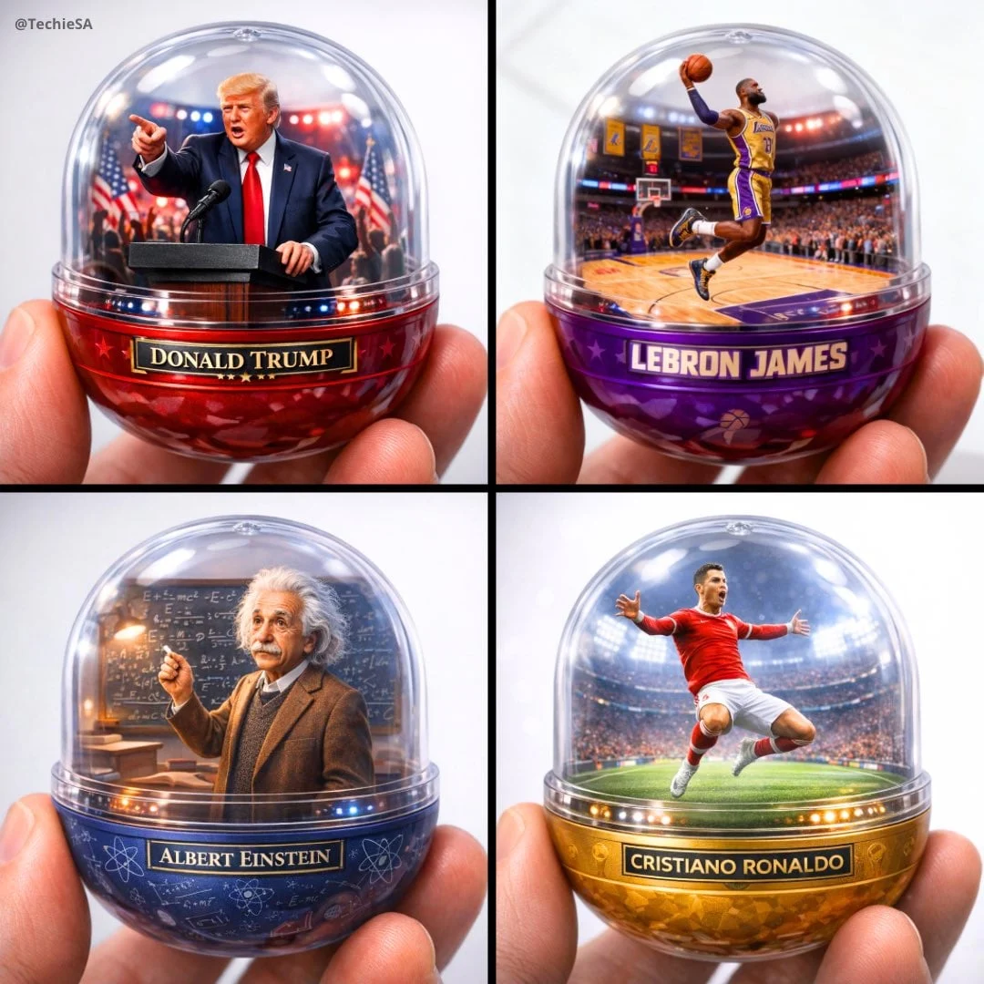 Un detallado diorama de cápsula gashapon transparente, sostenido entre los dedos, que muestra a [NOMBRE] en su [POSE ICÓNICA /...