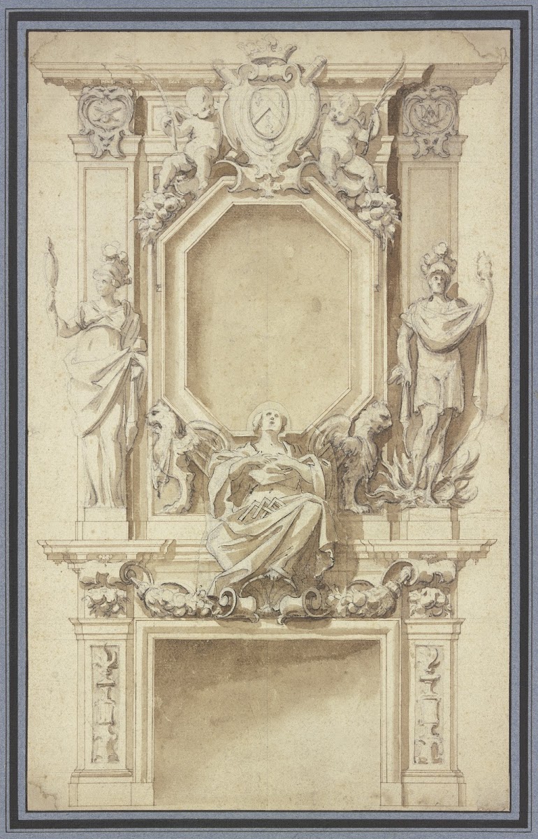 Richly ornamented fireplace