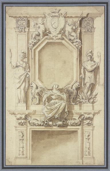 Richly ornamented fireplace