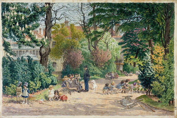 Le square de la Mairie et lécole des garçons Paris XIVème arrondissement 1917