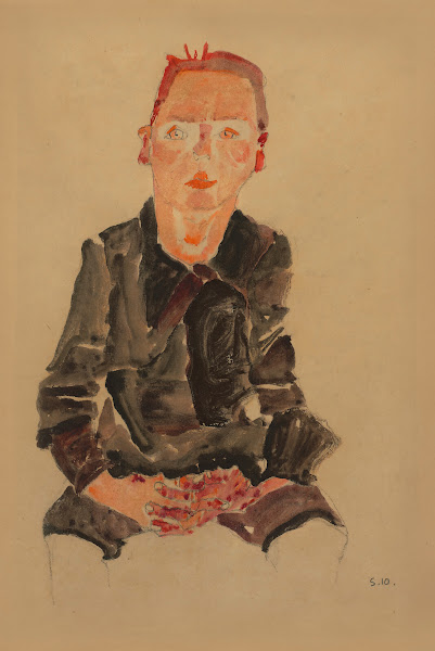 Sitzender Bub mit gefalteten Händen 1910