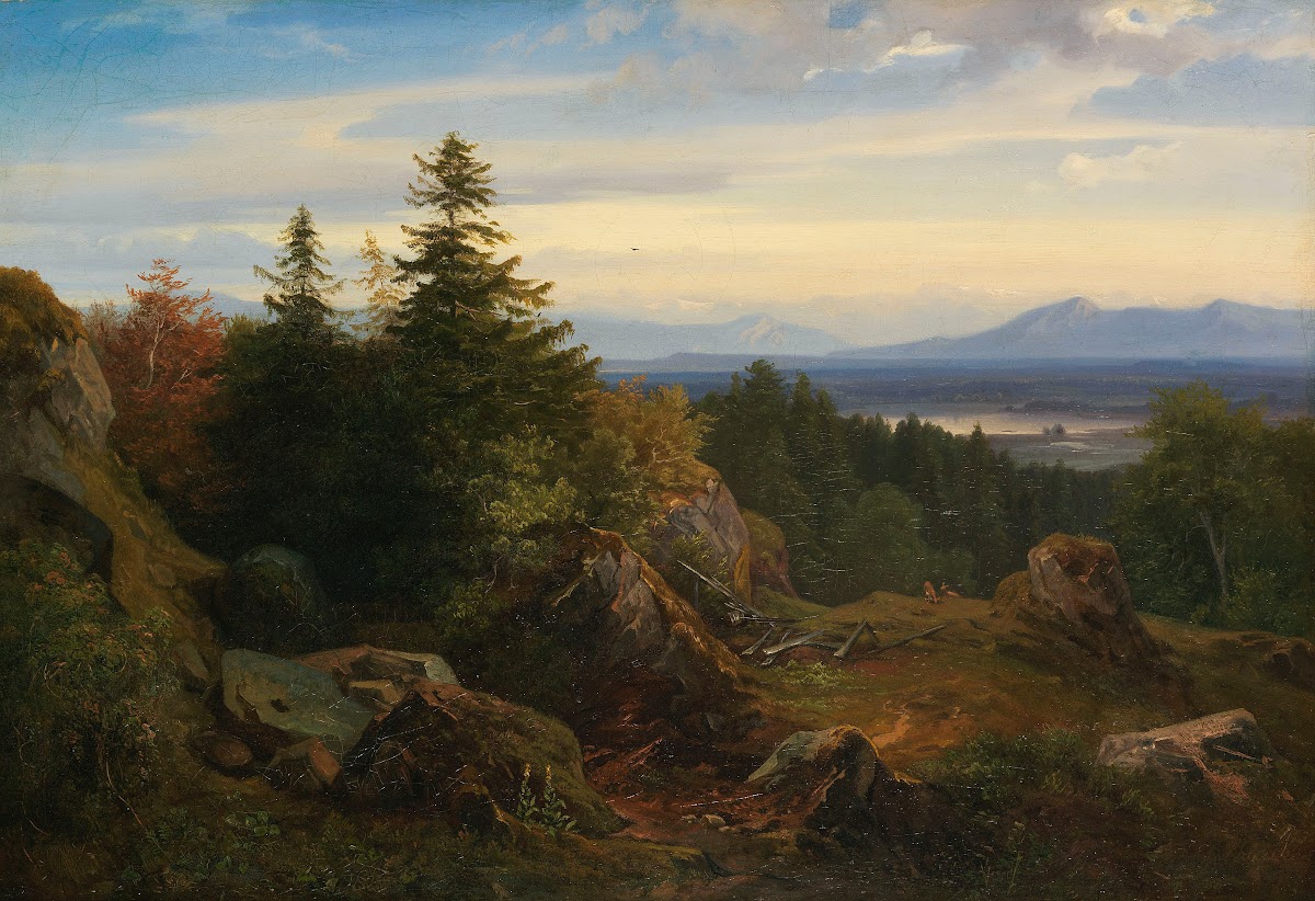 Chiemseelandschaft mit Aussicht auf die bayrischen Alpen 1850