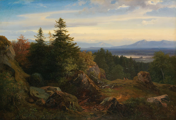 Chiemseelandschaft mit Aussicht auf die bayrischen Alpen 1850