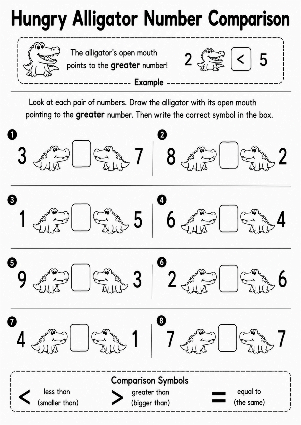 Hungry Alligator Number Comparison Worksheet