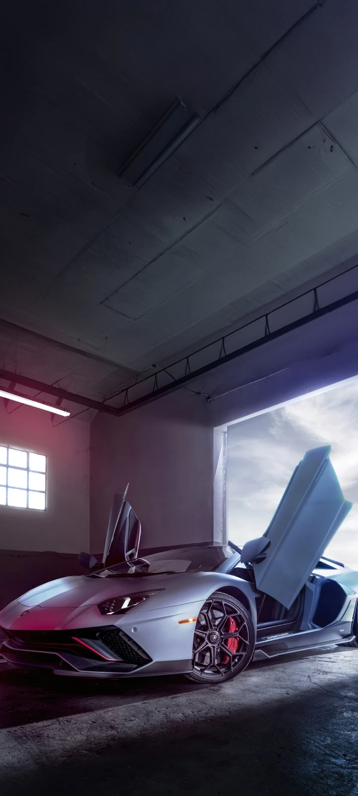 Lamborghini Aventador in a Garage - Automotive Photography iPhone Wallpaper (1032x2293)