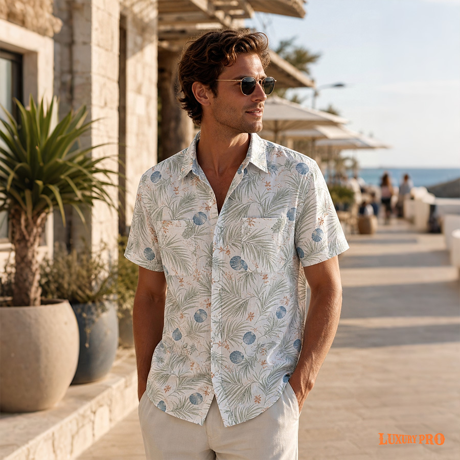 AOP Normal collar shirt double pocket version - bamboo hemp