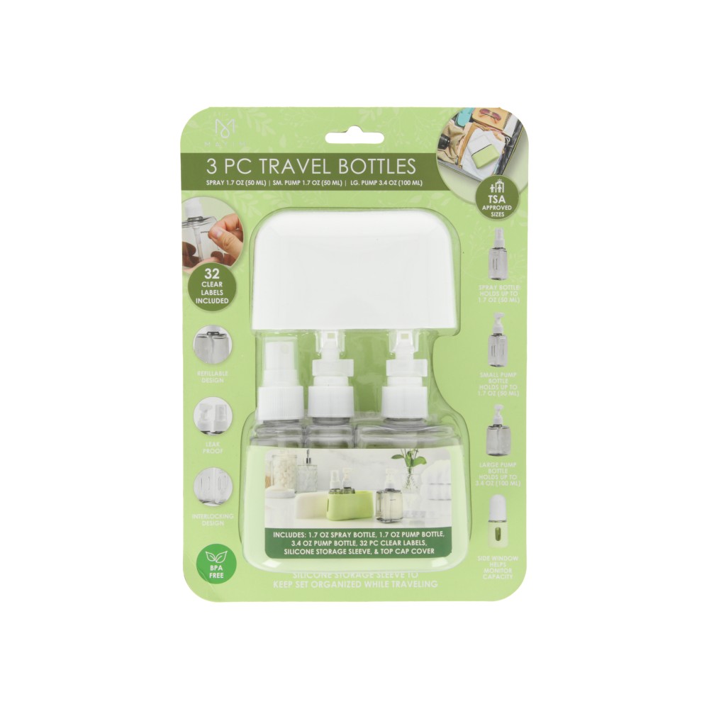 Set de botellas de viaje Mayim™ color verde, 3 piezas