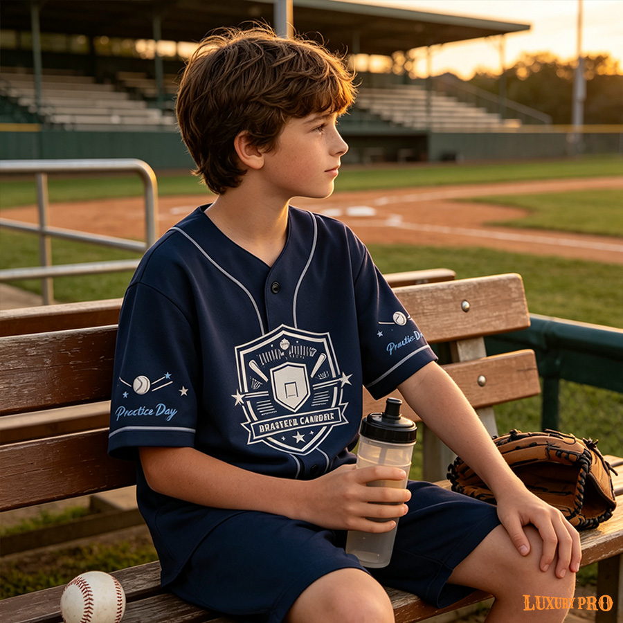 Kids Real Piping Baseball Cardigan - Black Buttons