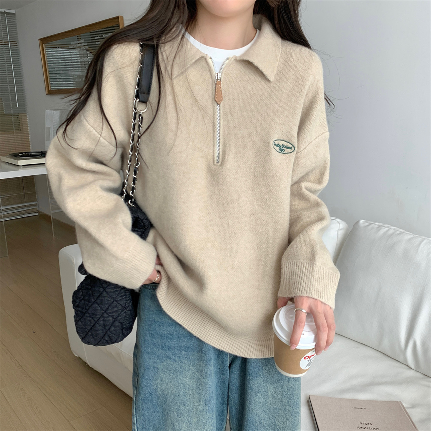 Polo Knit Sweater with Zip