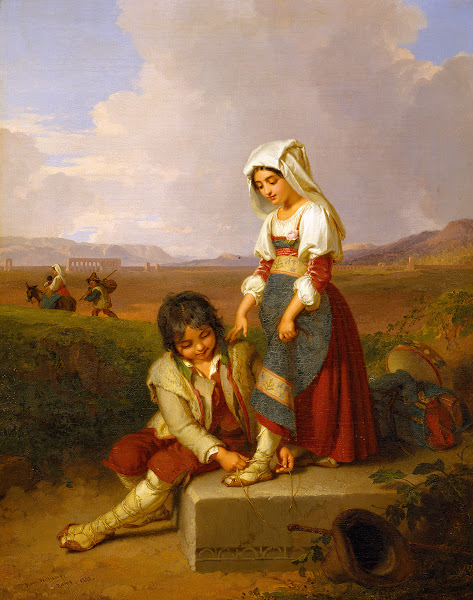 A Shepherd Boy And A Girl In The Roman Campagna In The Background Aqua Claudia 1