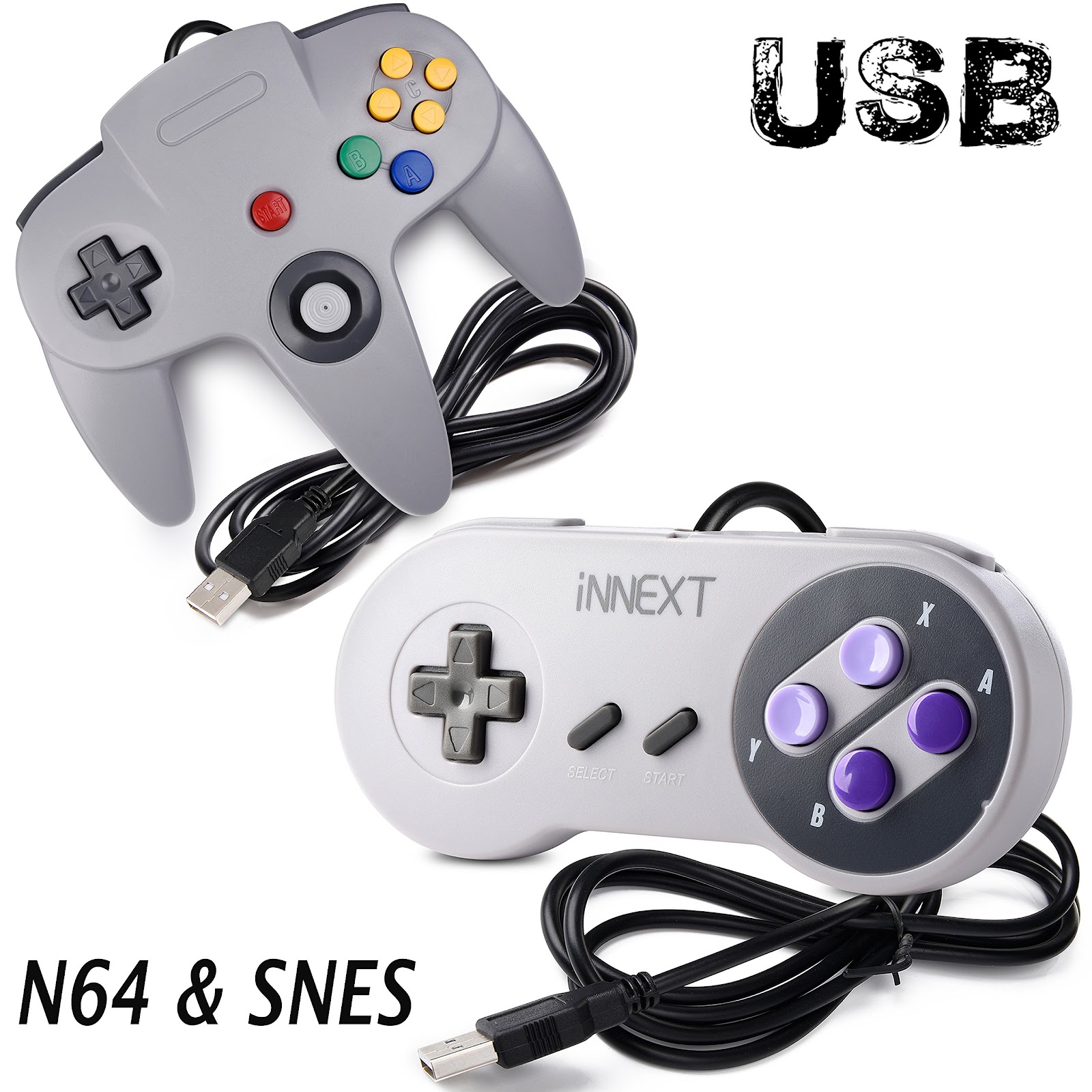 iNNEXT Pack de 2 Mandos USB Clásicos Estilo SNES