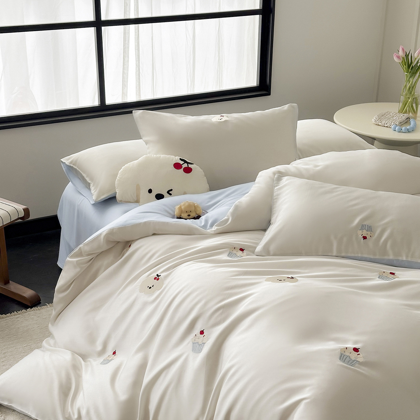Tencel bedding set, silky soft, cartoon embroidery