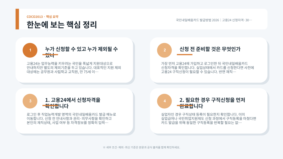국민내일배움카드 지원한도와 자비부담금, 수강신청 절차를 확인하는 장면