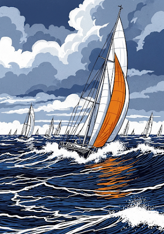Dynamic Sailboat Race Woodcut