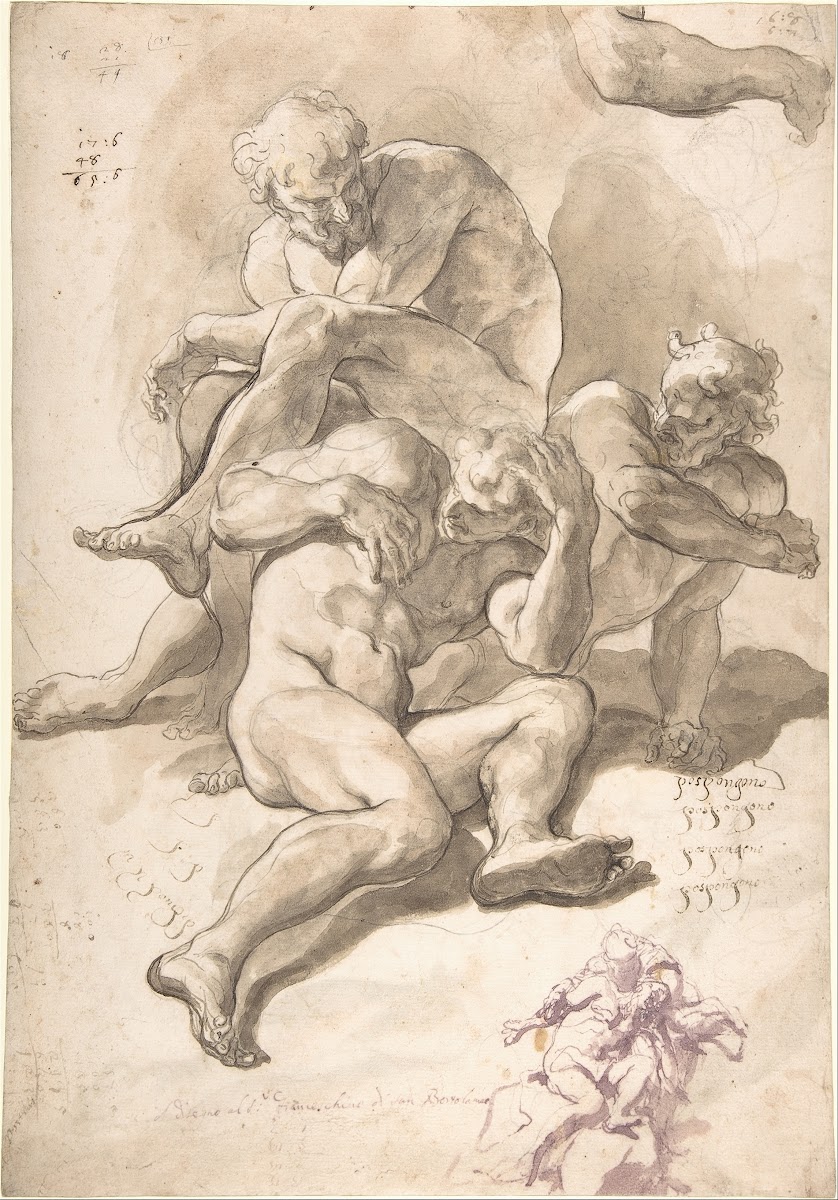 Studies of Three Naked Men a Right Arm and a Nude Figure Supported by Another 17