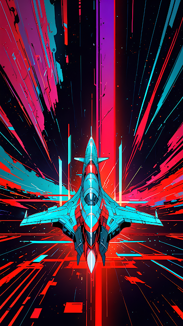 Futuristic Fighter Jet Hyperspeed Neon Light Trails Space - Free mobile Wallpaper