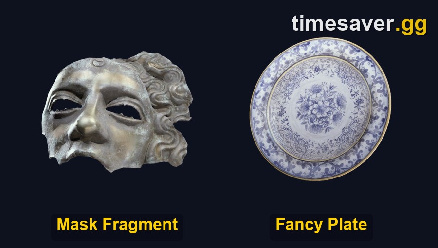 ARC Raiders Mask Fragment and Fancy Plate item icons, the two Epic trinkets for Stage 3