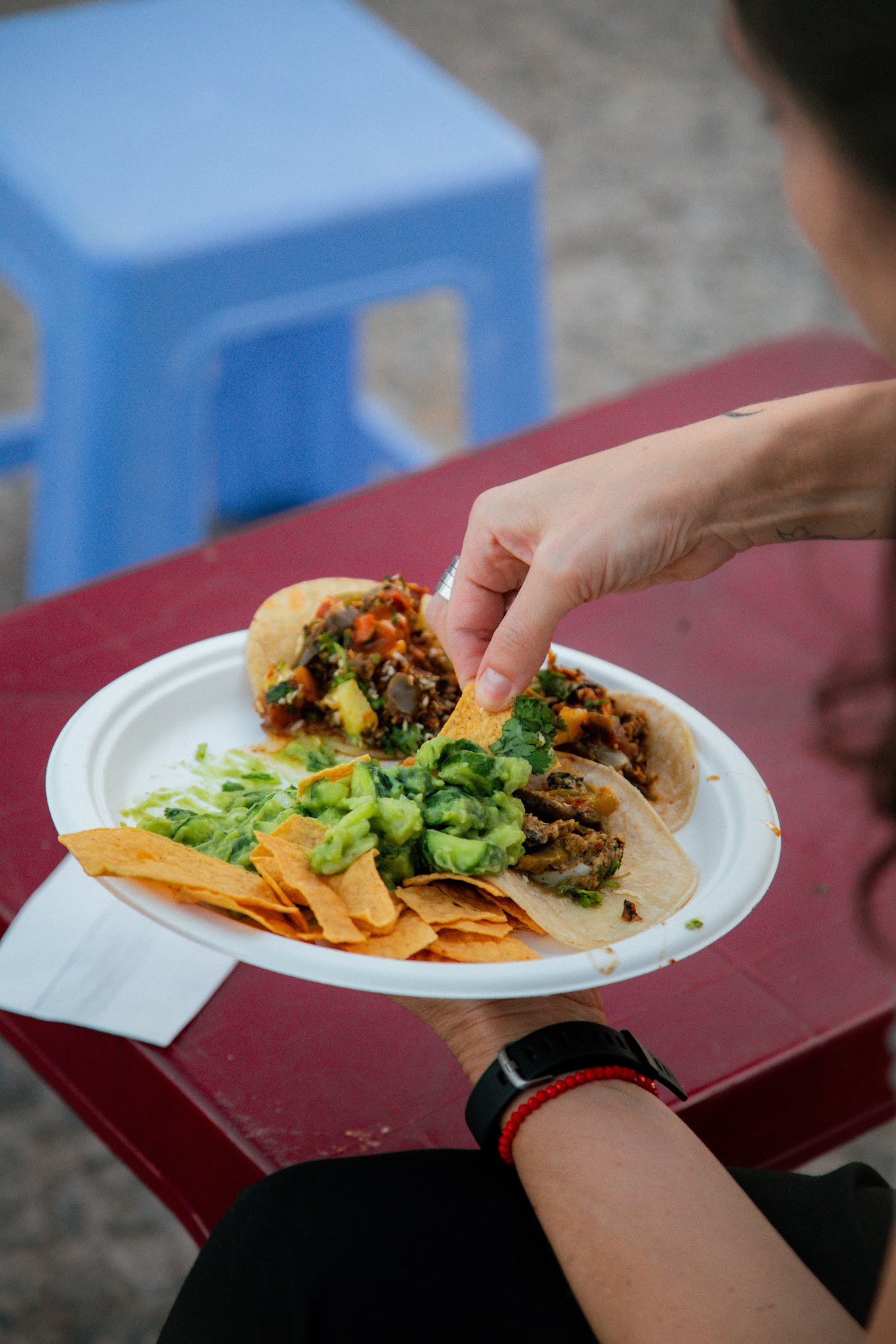 Assiette de tacos servie sur place