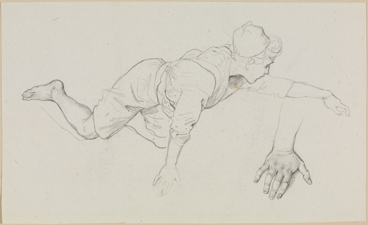 Studie eines knienden Knaben nach rechts gewendet und eine Handstudie 1829 1830