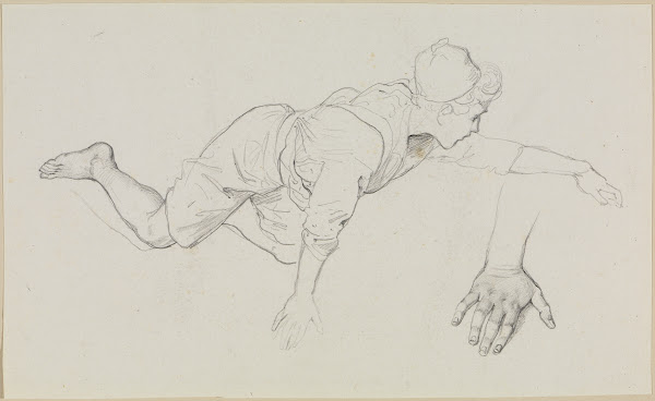 Studie eines knienden Knaben nach rechts gewendet und eine Handstudie 1829 1830