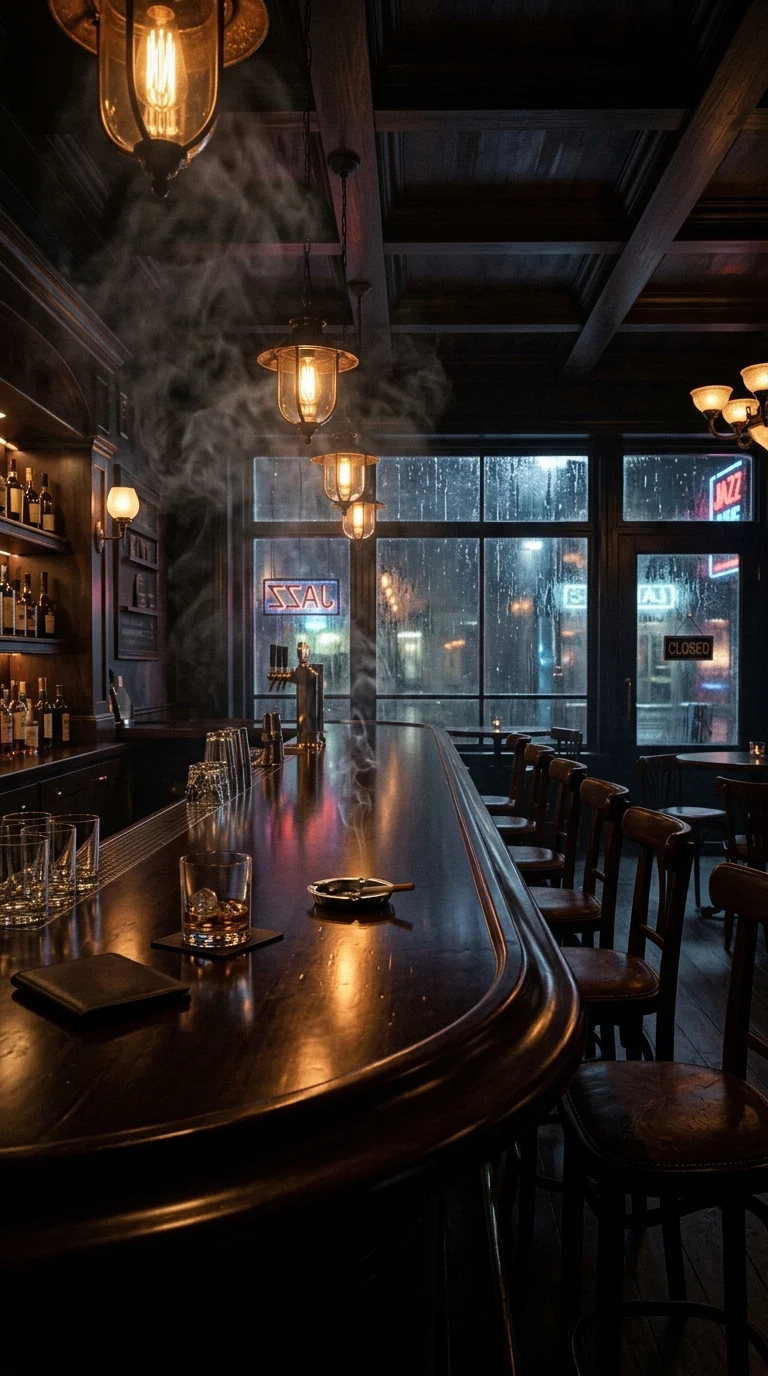 Dim Jazz Bar Interior Night Rain Window Wallpaper - Free 4K mobile Wallpaper