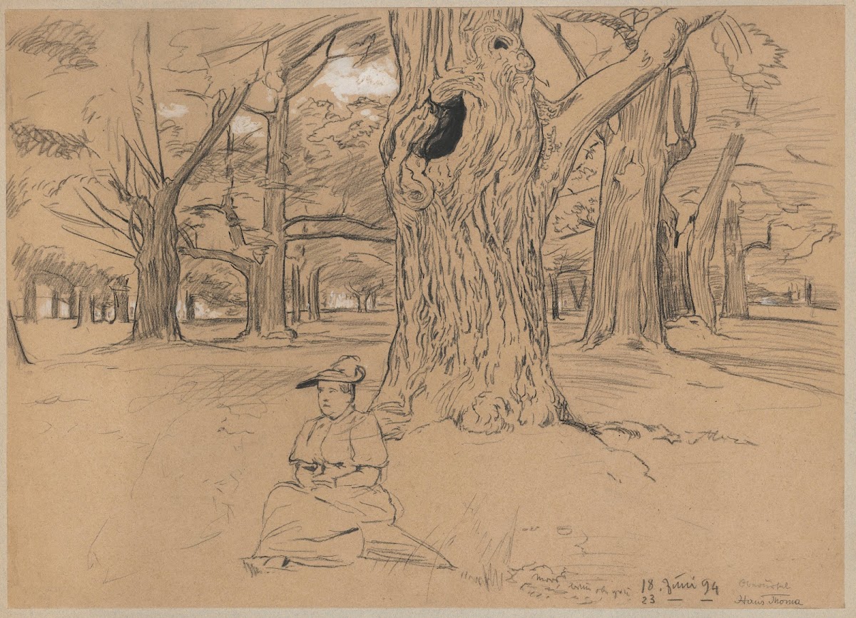 View of a park in Oberursel with a woman in a hat sitting under a tree 1894