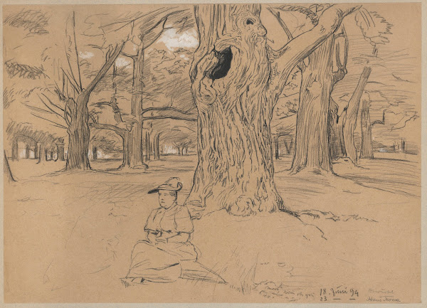 View of a park in Oberursel with a woman in a hat sitting under a tree 1894