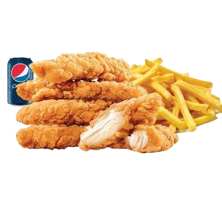 Chicken strip (6 pcs chicken strips chips can of soft drink)