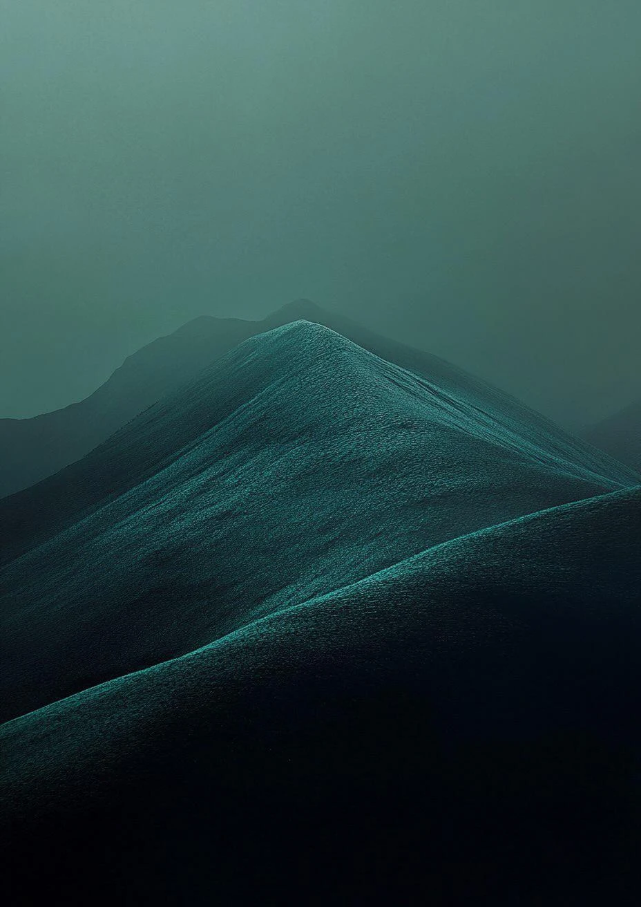 Atmospheric Teal Mountain Ridges - Minimalist Landscape Photography iPhone Wallpaper (928x1312)