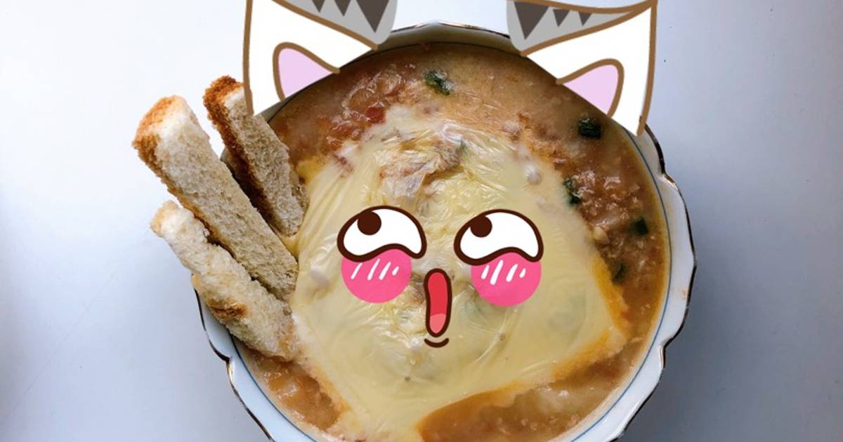 Cháo bánh mì đút lò phomai 🥪