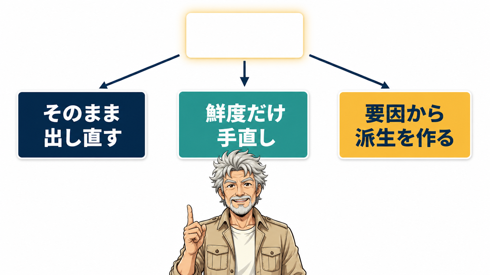 そのまま・手直し・派生という再利用3つの型の3方向図